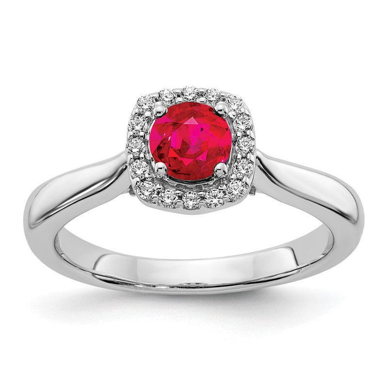 14K Weißgold Ring mit natürlichen Diamanten und Rubinen im Halo-Design