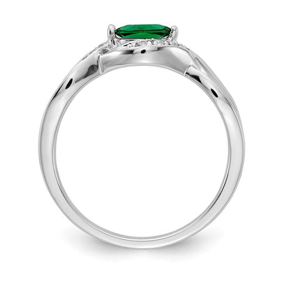 14K Weißgold Ring mit echtem Diamant und Smaragd im Marquiseschliff