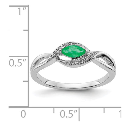 14K Weißgold Ring mit echtem Diamant und Smaragd im Marquiseschliff