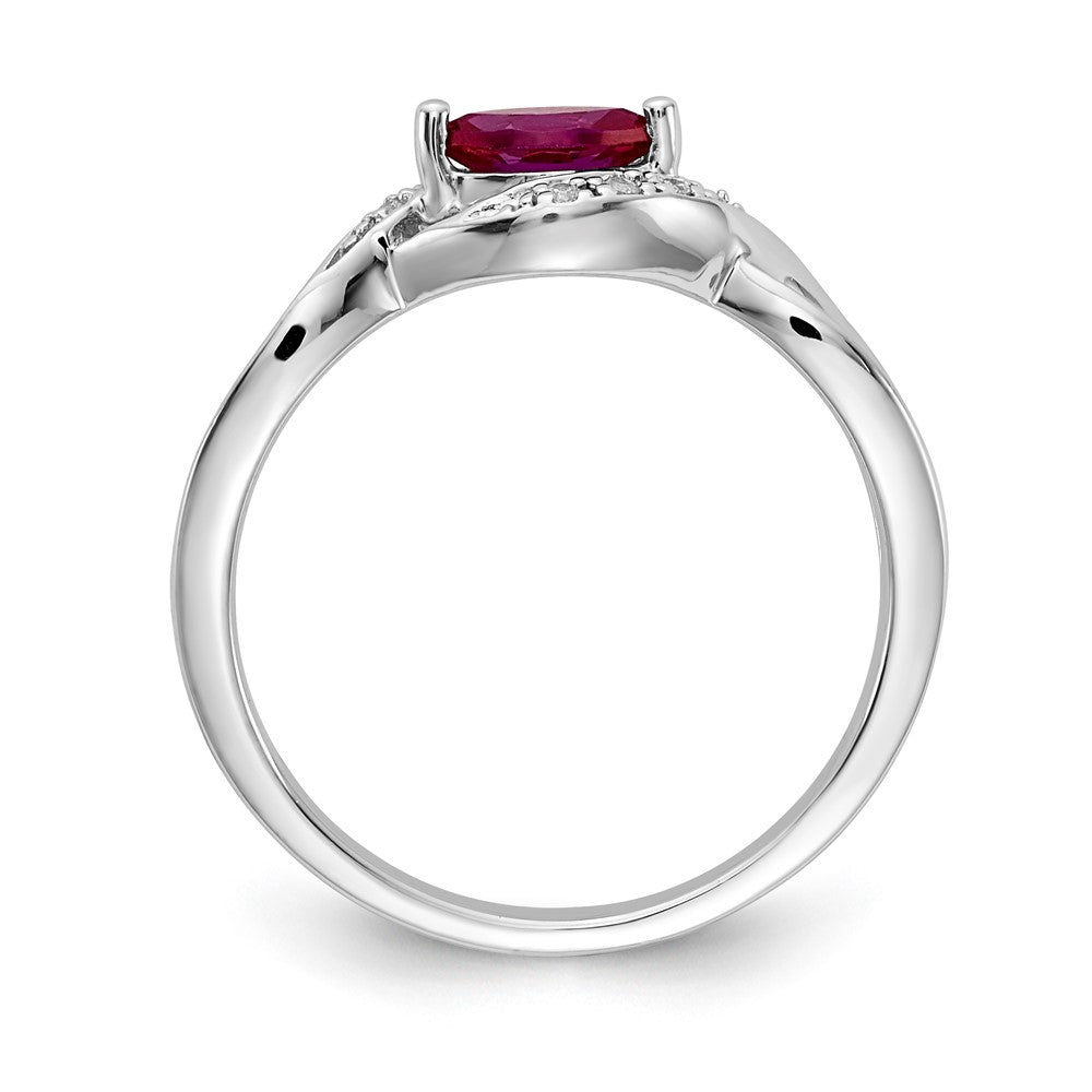14K Weißgold Ring mit echten Diamanten und Rubinen im Marquiseschliff