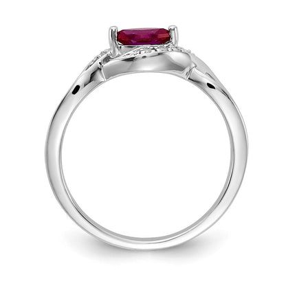 14K Weißgold Ring mit echten Diamanten und Rubinen im Marquiseschliff