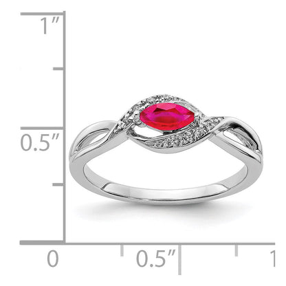14K Weißgold Ring mit echten Diamanten und Rubinen im Marquiseschliff