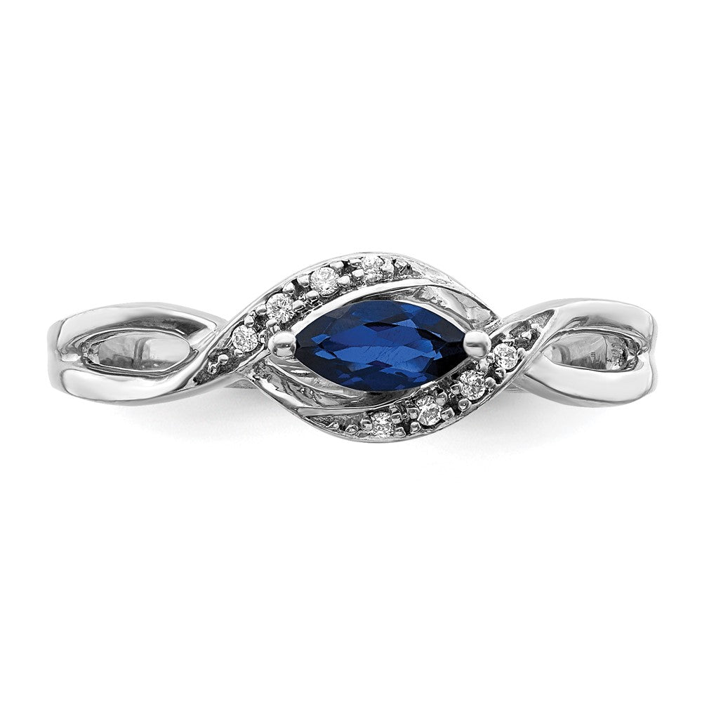 14K Weißgold Ring mit echtem Diamant und Marquise-Saphir