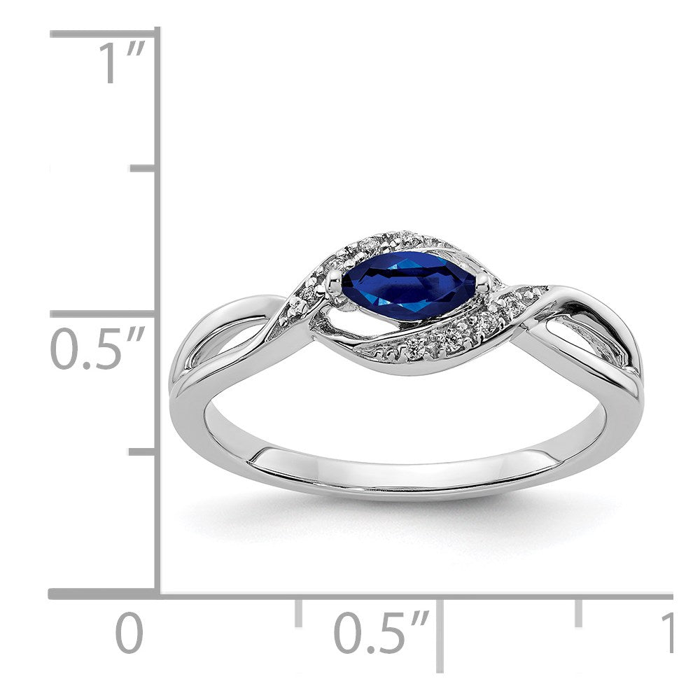 14K Weißgold Ring mit echtem Diamant und Marquise-Saphir