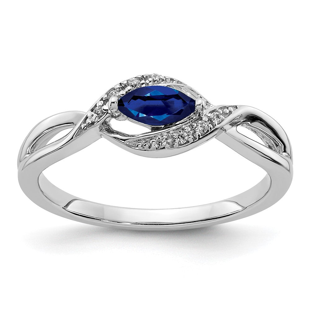 14K Weißgold Ring mit echtem Diamant und Marquise-Saphir