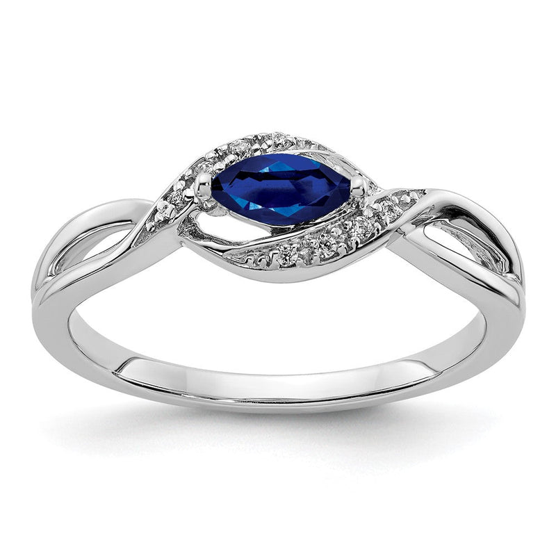 Ring aus 14K Weißgold mit natürlichem blauem Saphir im Marquise-Schliff und Diamanten