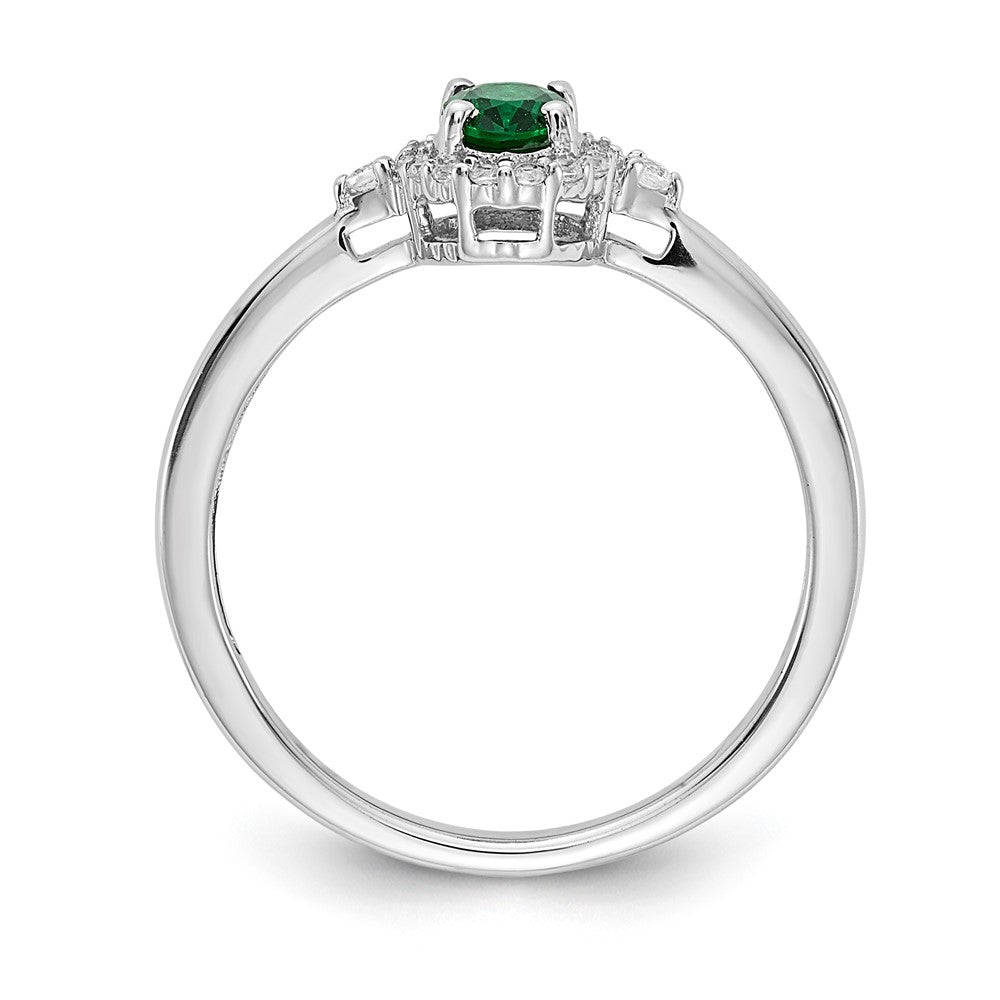 14K Weißgold Ring mit ovalem Smaragd, Diamant-Halo und echten Diamanten