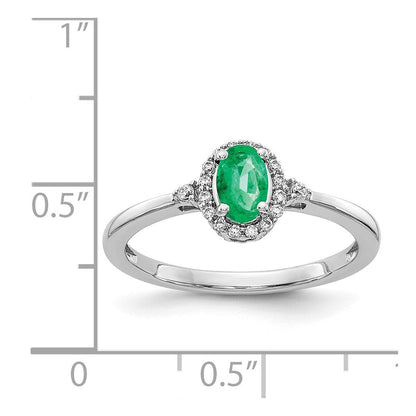 14K Weißgold Ring mit ovalem Smaragd, Diamant-Halo und echten Diamanten