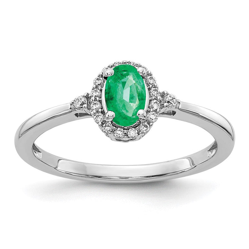 14K Weißgold Ring mit ovalem Smaragd, Diamant-Halo und echten Diamanten