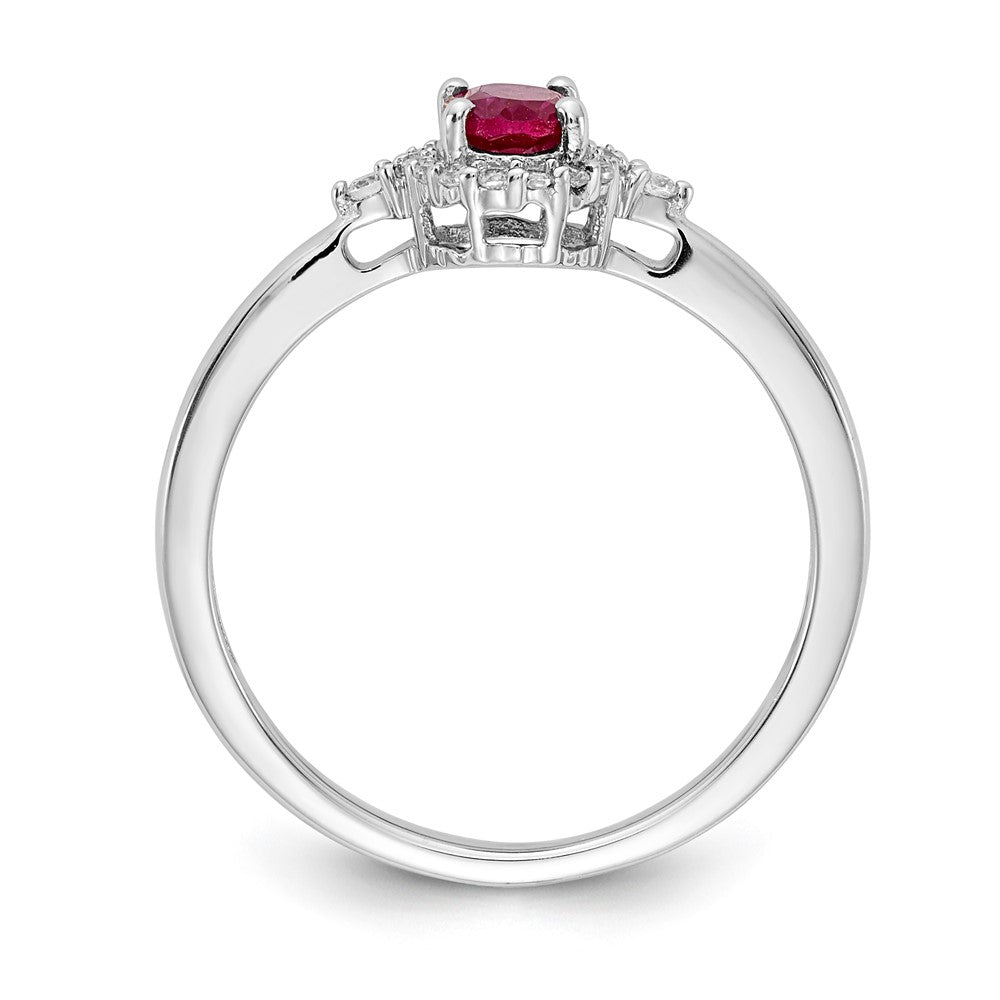 14K Weißgold Ring mit ovalem Rubin und echten Diamanten im Halo-Design