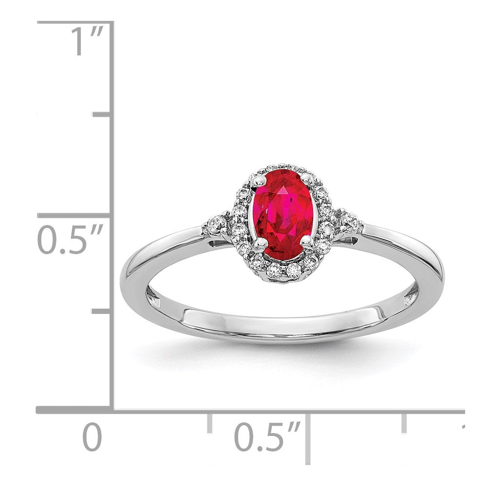 14K Weißgold Ring mit ovalem Rubin und echten Diamanten im Halo-Design
