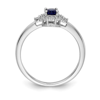 14K Weißgold Ring mit ovalem Saphir, Diamant-Halo und echten Diamanten