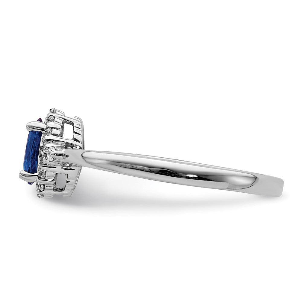 14K Weißgold Ring mit ovalem Saphir, Diamant-Halo und echten Diamanten
