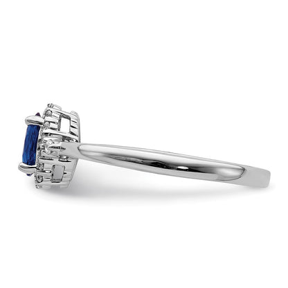 14K Weißgold Ring mit ovalem Saphir, Diamant-Halo und echten Diamanten