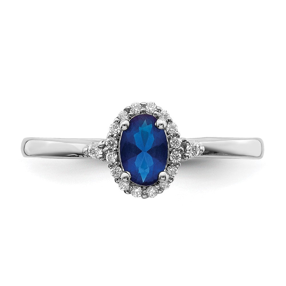 14K Weißgold Ring mit ovalem Saphir, Diamant-Halo und echten Diamanten