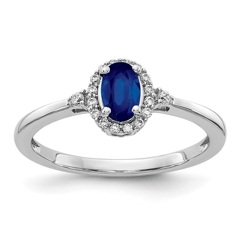 14K Weißgold Ring mit ovalem Saphir, Diamant-Halo und echten Diamanten