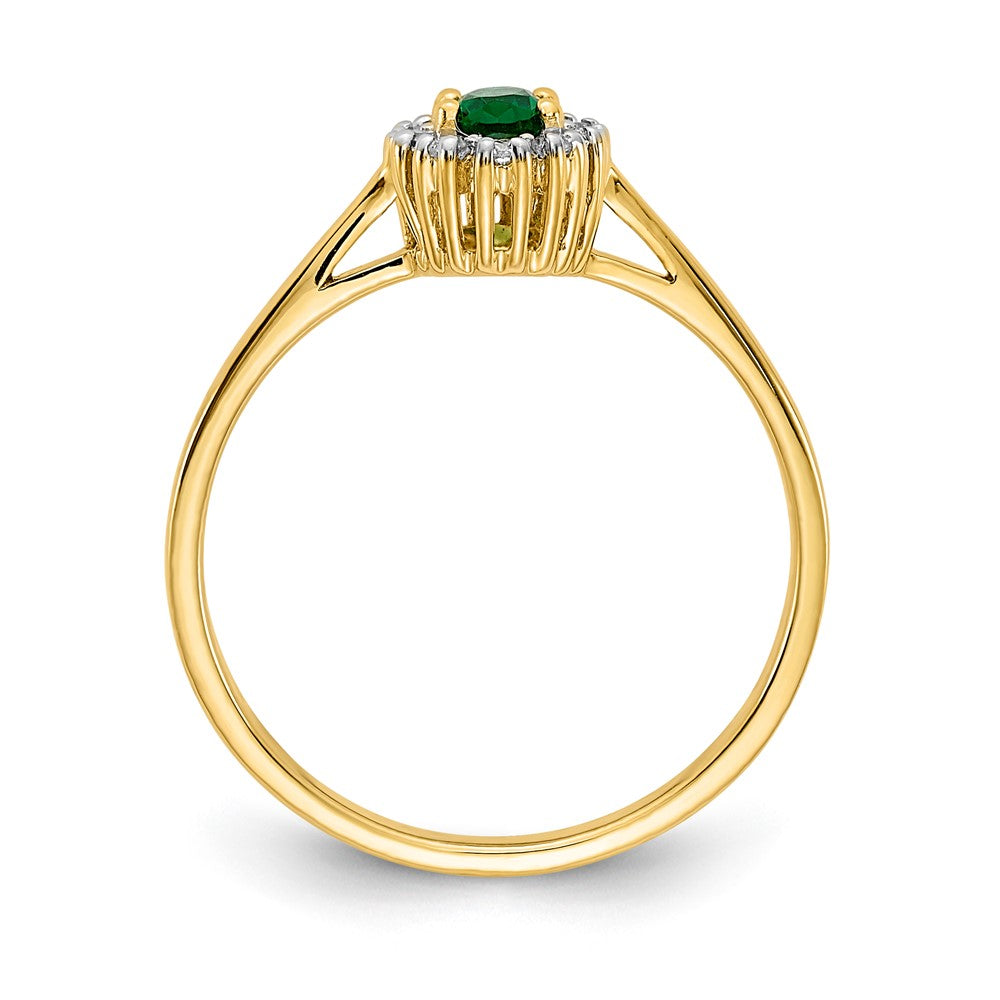 14K Gelbgold Ring mit echtem Diamant und ovalem Smaragd-Halo