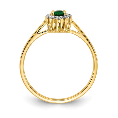 14K Gelbgold Ring mit echtem Diamant und ovalem Smaragd-Halo