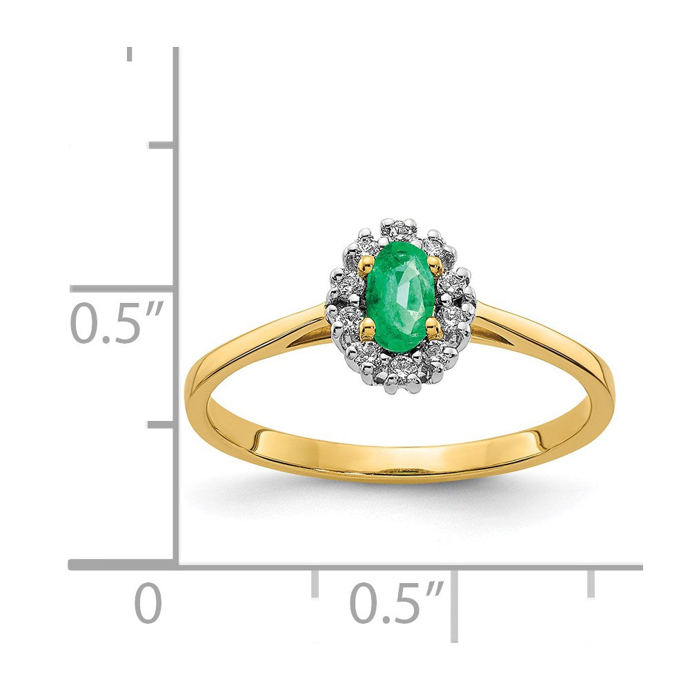 14K Gelbgold Ring mit echtem Diamant und ovalem Smaragd-Halo