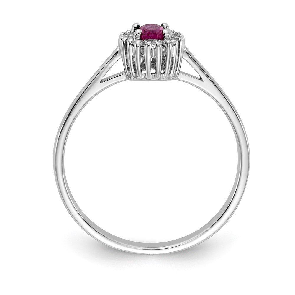 14K Weißgold Ring mit natürlichem Diamant und ovalem Rubin, Halo-Fassung