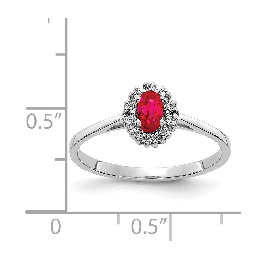 14K Weißgold Ring mit natürlichem Diamant und ovalem Rubin, Halo-Fassung