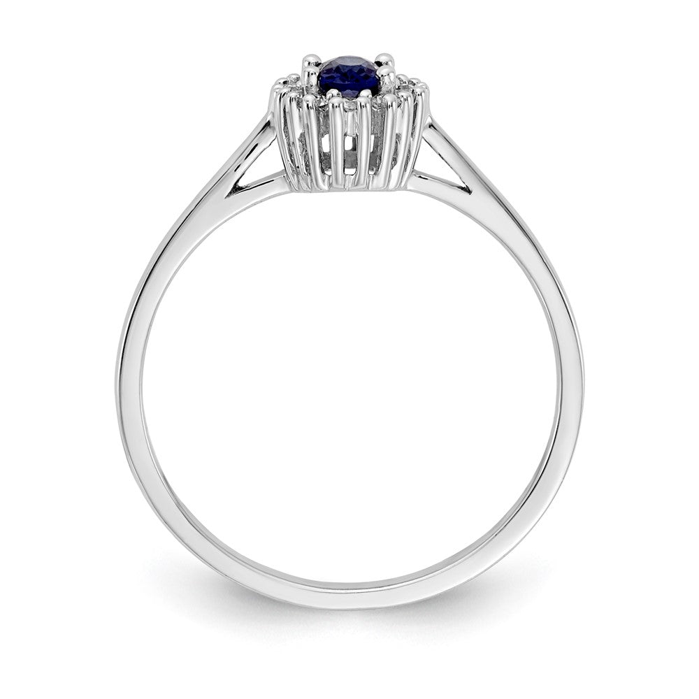 14K Weißgold Ring mit echtem Diamant und ovalem Saphir-Halo