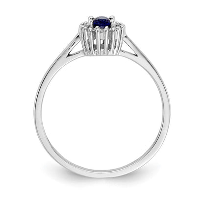 14K Weißgold Ring mit echtem Diamant und ovalem Saphir-Halo
