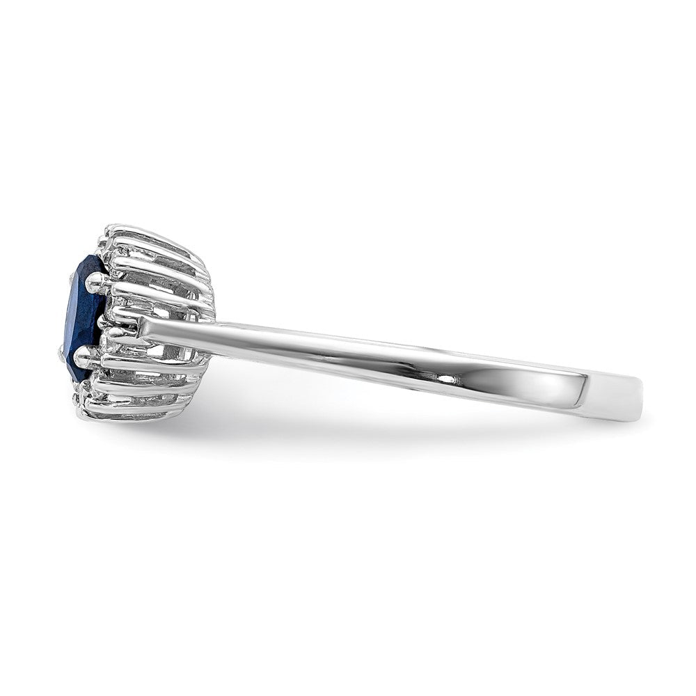14K Weißgold Ring mit echtem Diamant und ovalem Saphir-Halo