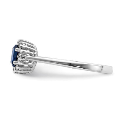 14K Weißgold Ring mit echtem Diamant und ovalem Saphir-Halo