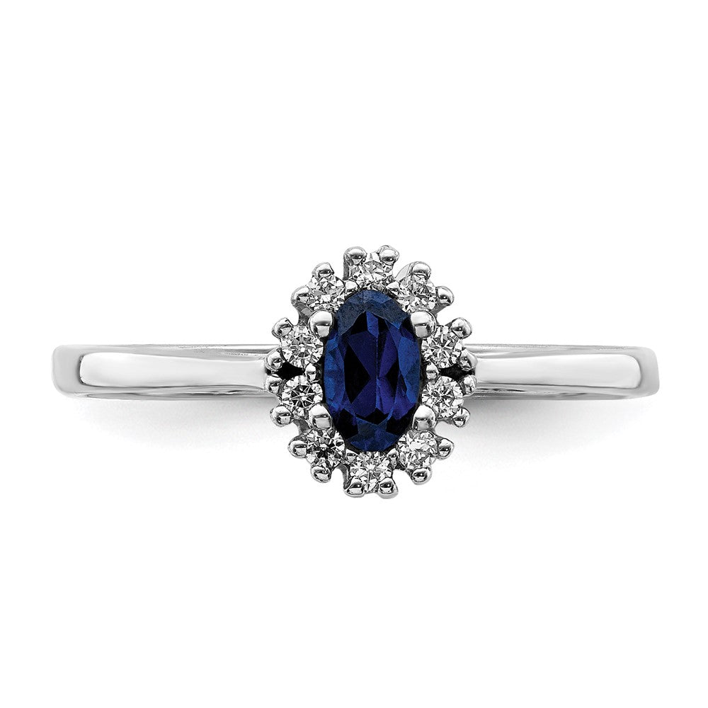 14K Weißgold Ring mit echtem Diamant und ovalem Saphir-Halo