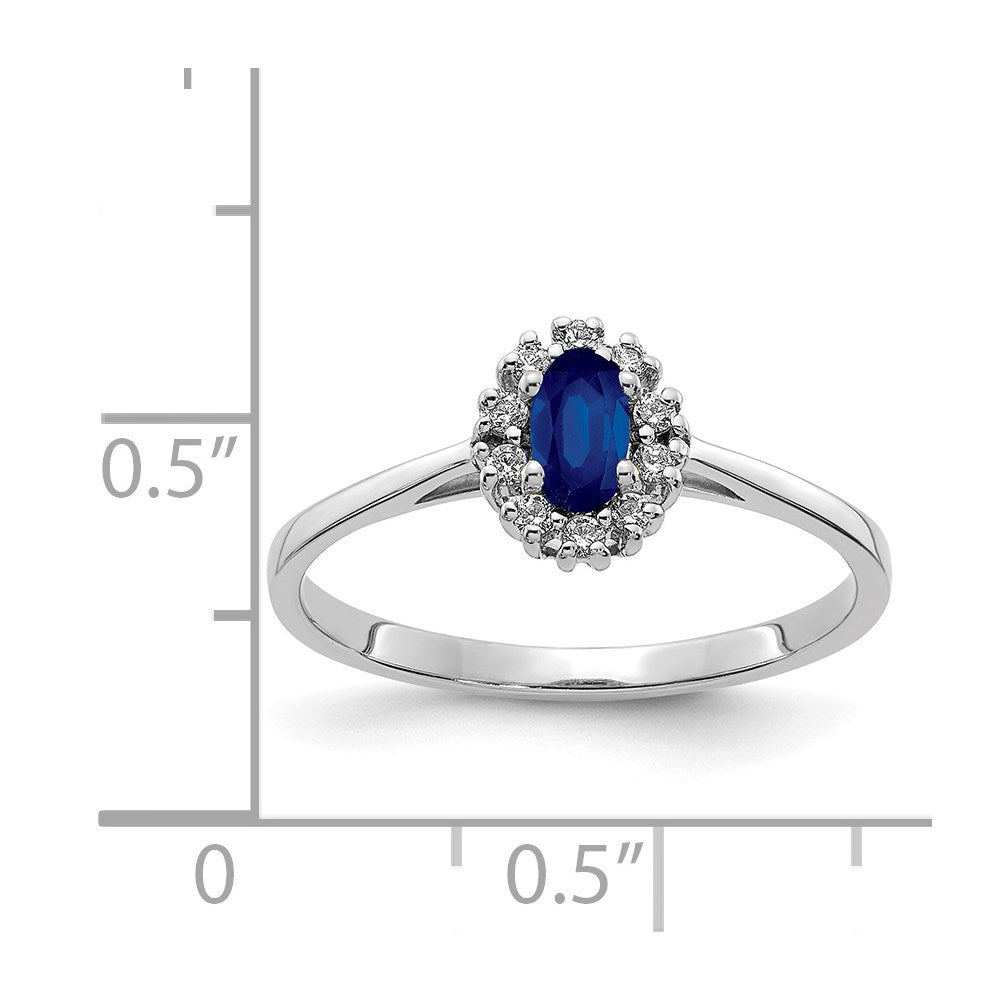 14K Weißgold Ring mit echtem Diamant und ovalem Saphir-Halo