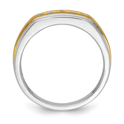 14K Weiß- und Gelbgold Herrenring mit echten Diamanten