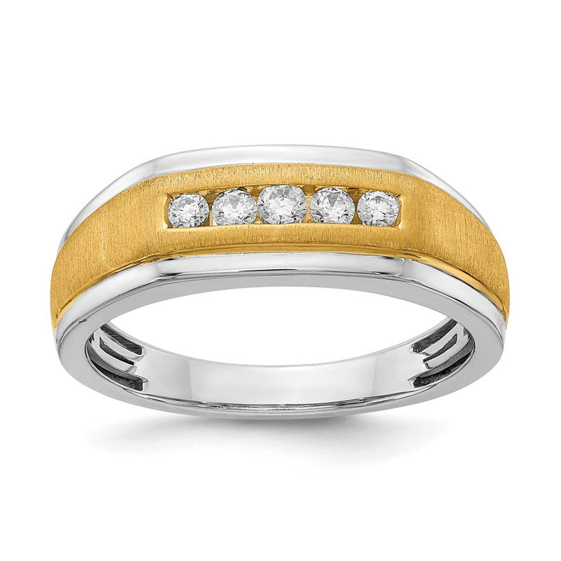 14K Weiß- und Gelbgold Herrenring mit echten Diamanten