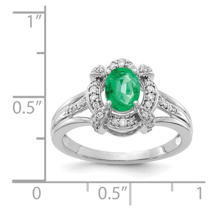 14K Weißgold Ring mit echten Diamanten und ovalem Smaragd