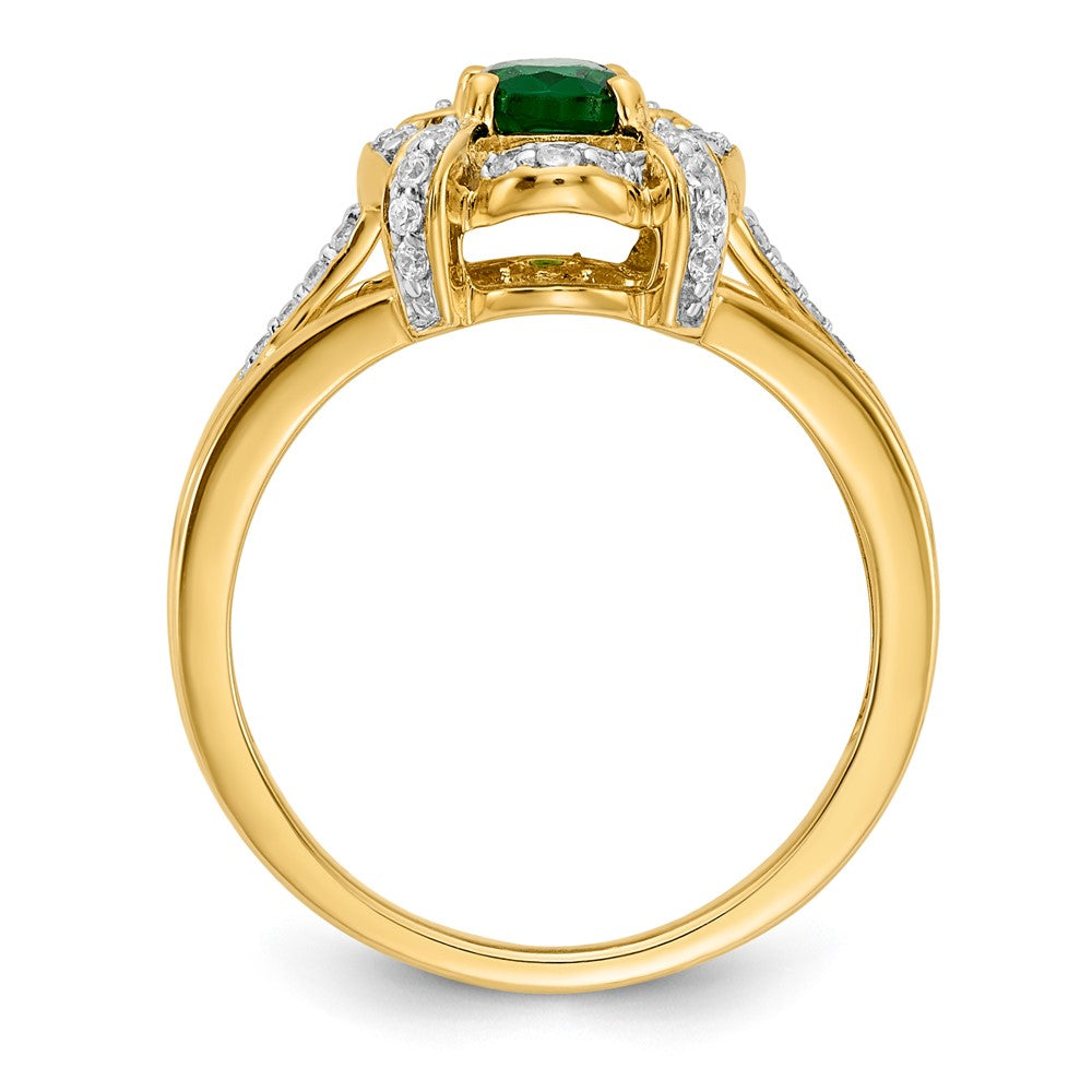 14K Gelbgold Ring mit echtem Diamant und ovalem Smaragd