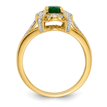 14K Gelbgold Ring mit echtem Diamant und ovalem Smaragd