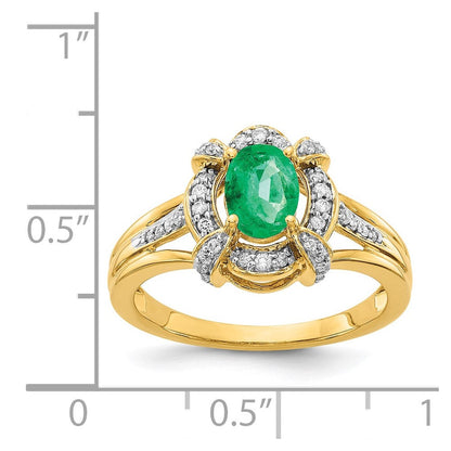 14K Gelbgold Ring mit echtem Diamant und ovalem Smaragd