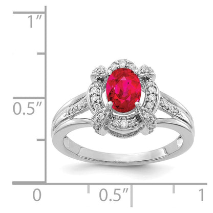 14K Weißgold Ring mit echtem Diamant und ovalem Rubin