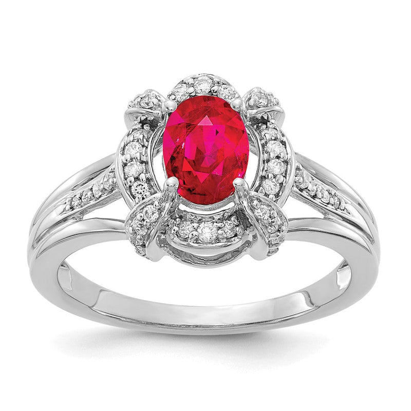 14K Weißgold Ring mit natürlichem Diamant und ovalem Rubin