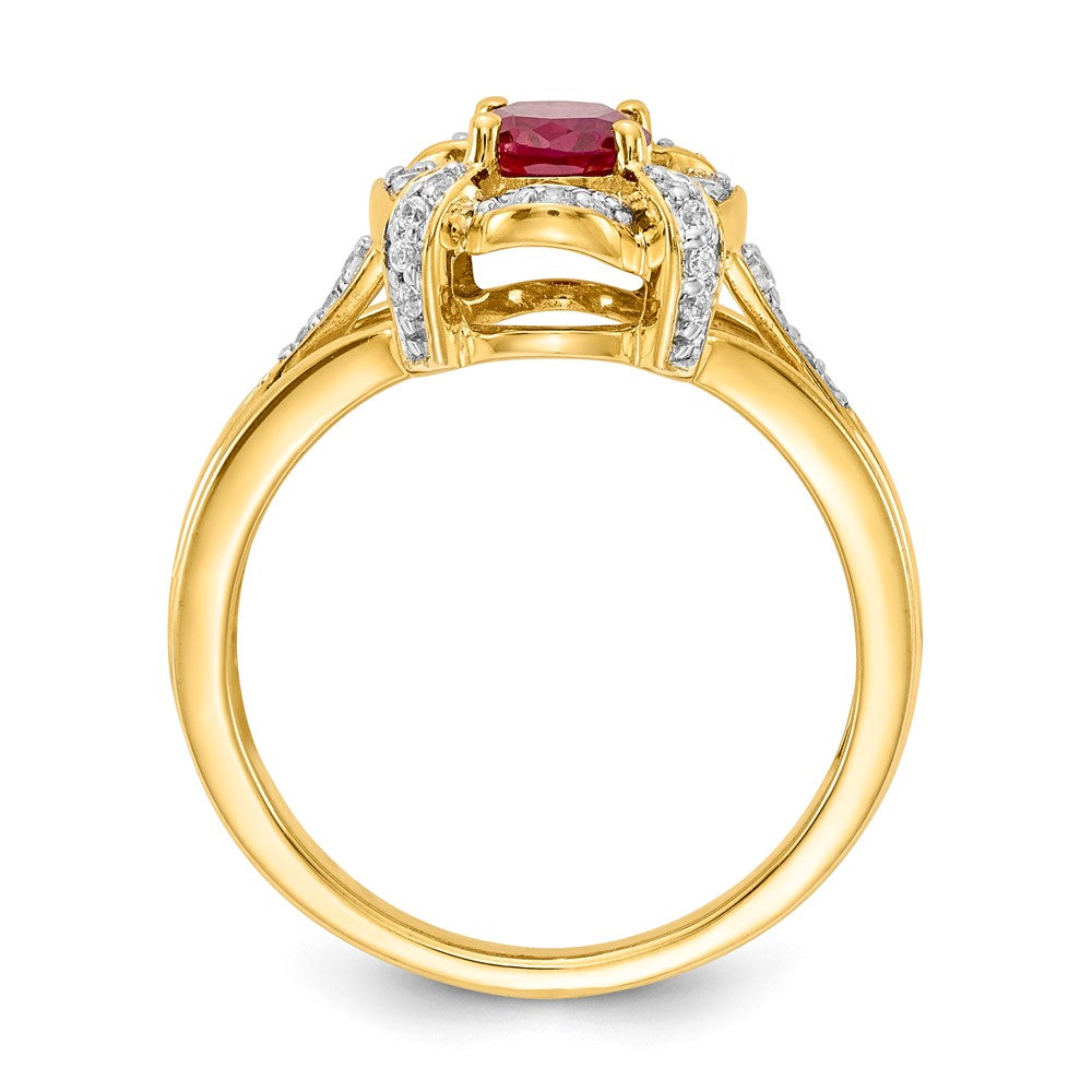 14K Gelbgold Ring mit echten Diamanten und ovalem Rubin