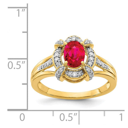 14K Gelbgold Ring mit echten Diamanten und ovalem Rubin