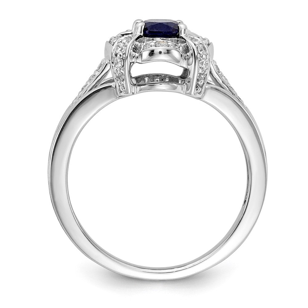 14K Weißgold Ring mit echtem Diamant und ovalem Saphir