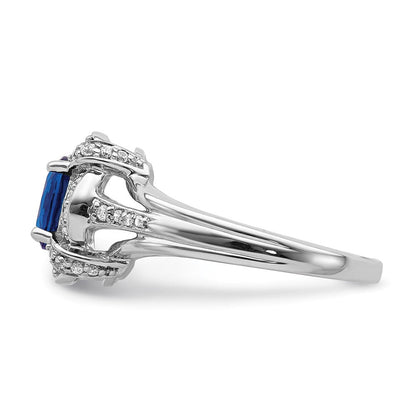 14K Weißgold Ring mit echtem Diamant und ovalem Saphir