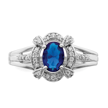 14K Weißgold Ring mit echtem Diamant und ovalem Saphir