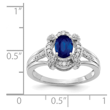 14K Weißgold Ring mit echtem Diamant und ovalem Saphir