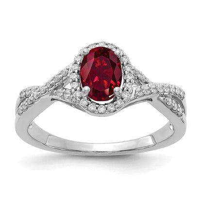 14K Weißgold Ring mit 0,2 ct. Laborgewachsenem Diamant VS/SI+ G+ und Laborgezüchtetem Rubin, Oval, Halo-Fassung