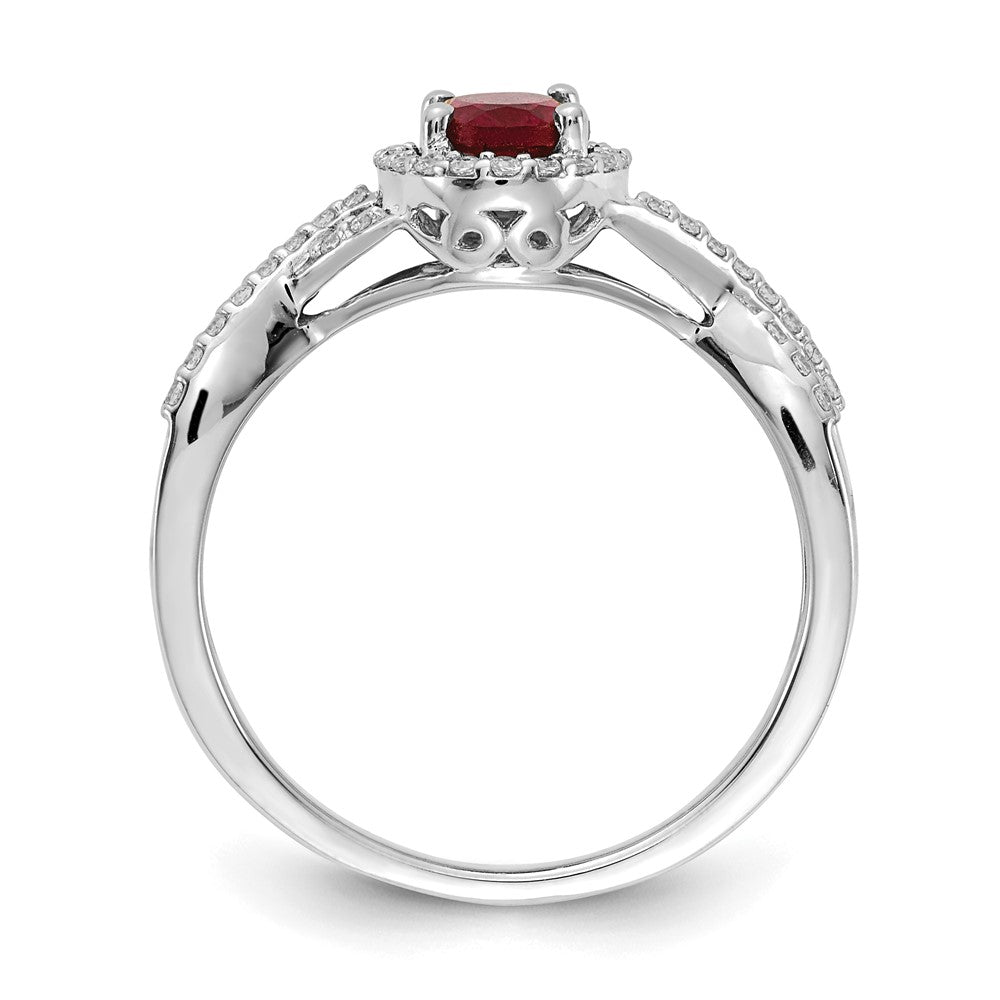 14K Weißgold Ring mit echtem Diamant und Rubin, oval, mit Halo-Fassung