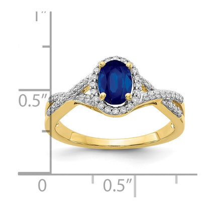 10K Gelbgold Diamant und Saphir Oval Heiligenschein Ring