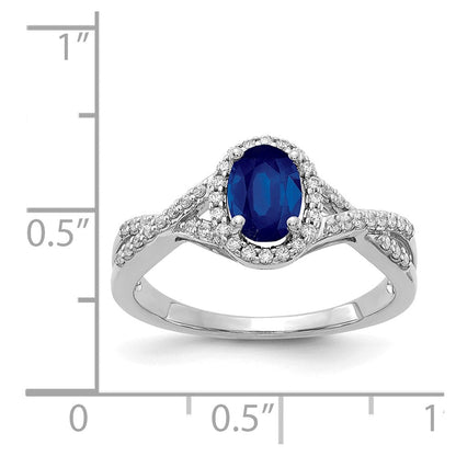 14K Weißgold Ring mit echtem Diamant und Saphir, oval, mit Halo