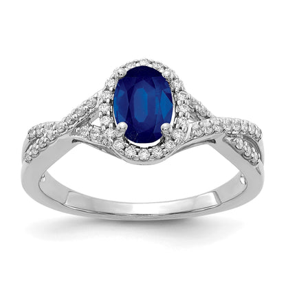 14K Weißgold Ring mit echtem Diamant und Saphir, oval, mit Halo